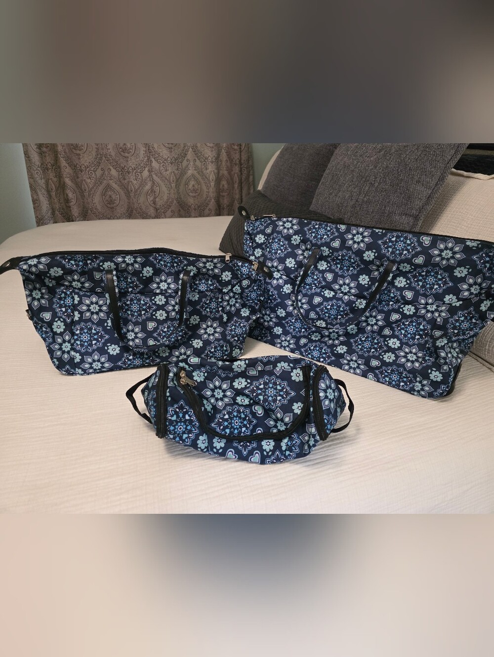 Blue Floral Quilted Duffel Bag